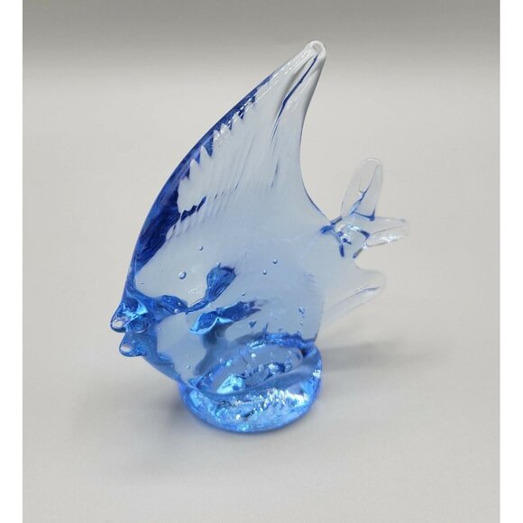 Art Glass Angel Fish Blue Figurine Paperweight Hand Blown Ocean Sea Life - Picture 9 of 11